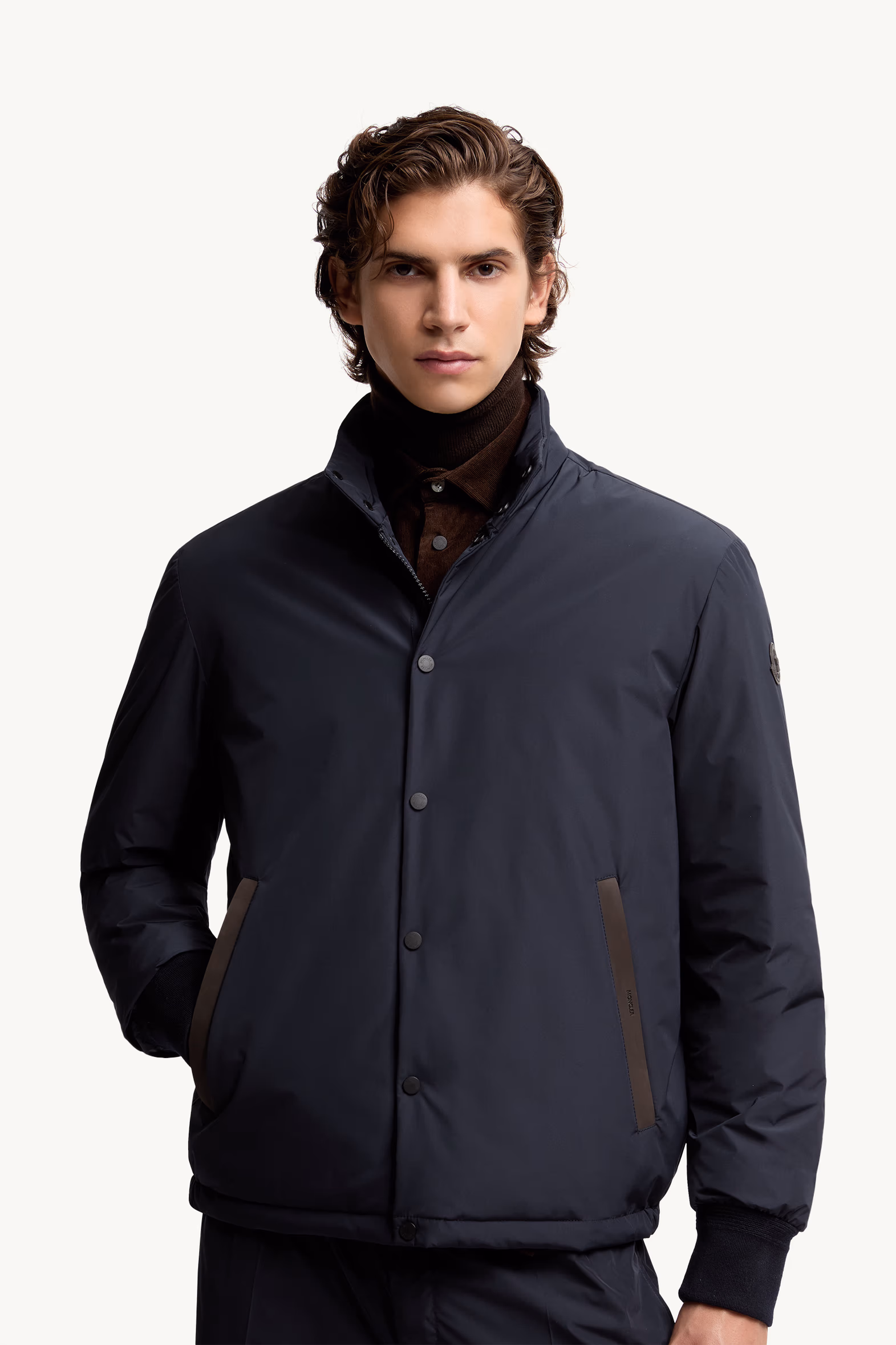 Lanques Leather-Trimmed Short Down Jacket Men Navy Blue Moncler 6